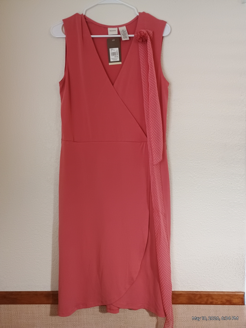 Merona Sleeveless Coral Wrap Dress with Polka Dot Sash